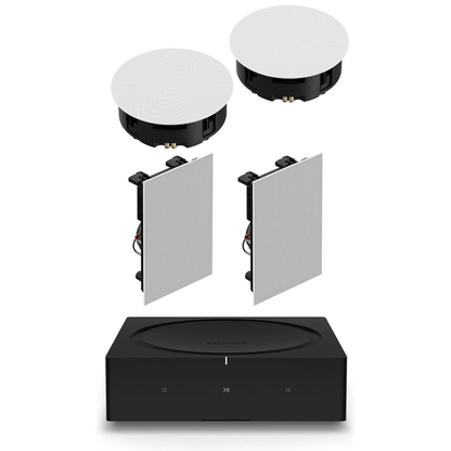 Sonos In-Ceiling Speaker Pair with Sonos In-Wall Speaker Pair and Sonos Amp Wireless Hi-Fi Player
